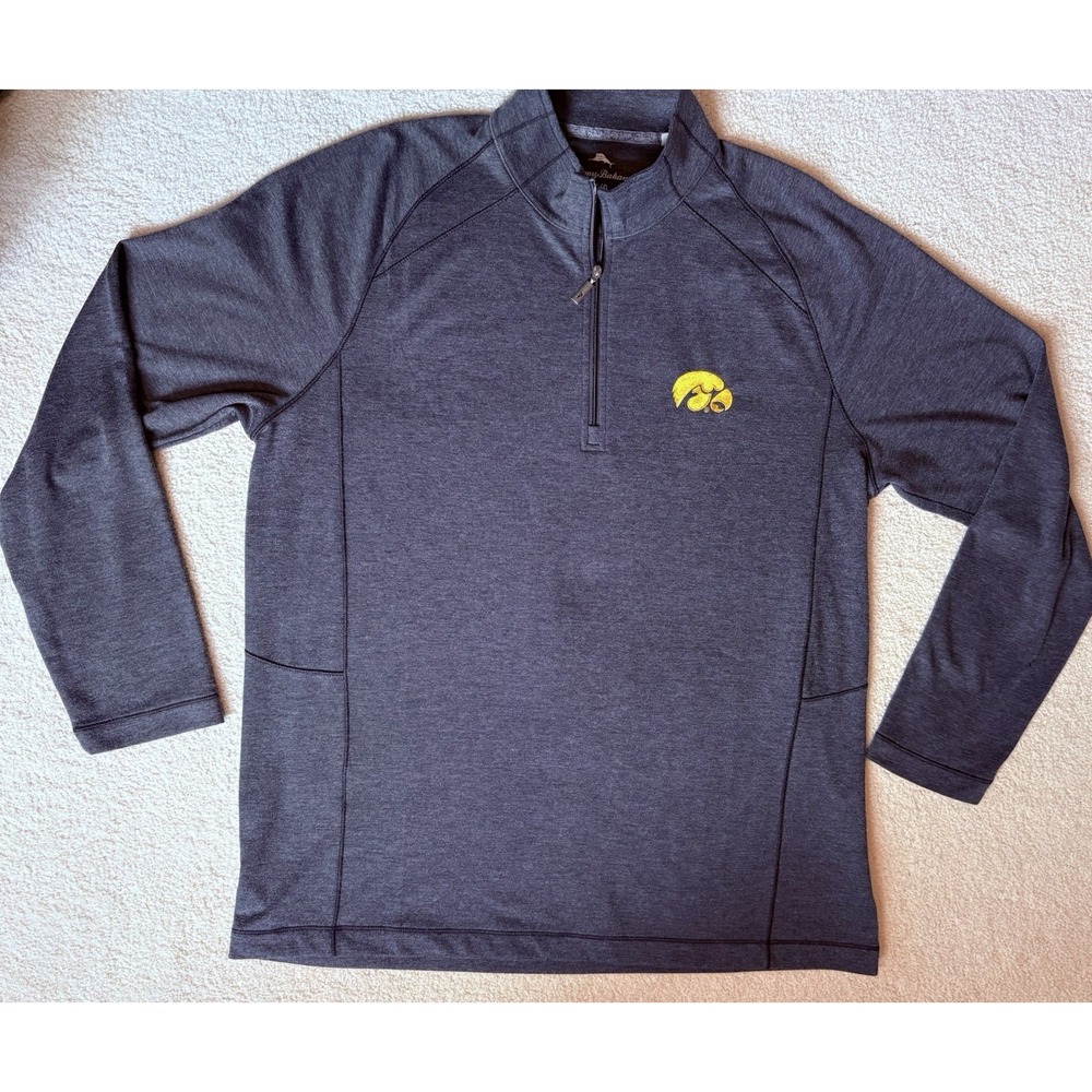 Tommy Bahama Iowa Hawkeyes Emboidered Pullover Mens L Gray 1/4 Zip Performance